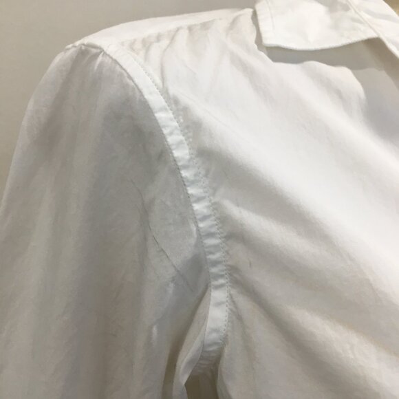 FRANK & EILEEN White Long Sleeve Italian Cotton Relaxed Fit Hi Low Button Shirt - Picture 16 of 16